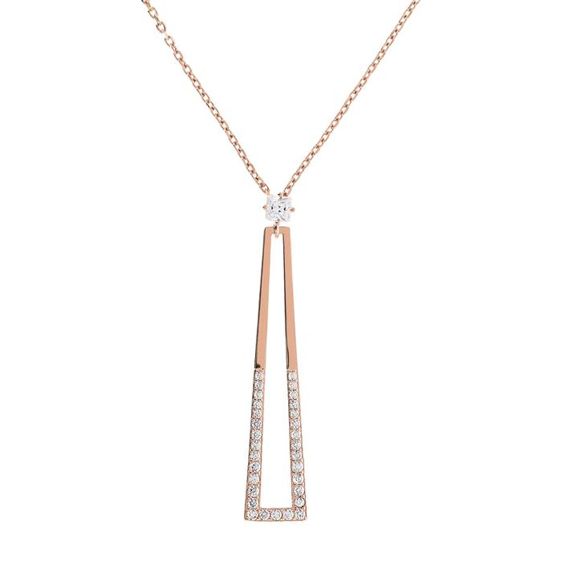 Pingente geométrico de joias personalizadas e colar de zircônia cúbica em ouro rosa 18k vermeil atacadista