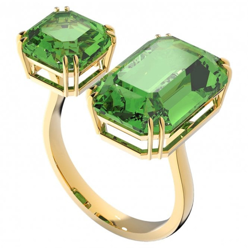 Fabricante de joias personalizadas, design personalizado, ouro amarelo vermeil, tom de prata banhado e anel de cristal octógono verde
