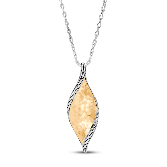 Custom John Hardy Wave Hammered Pendant Necklace Sterling Silver18K Yellow Gold