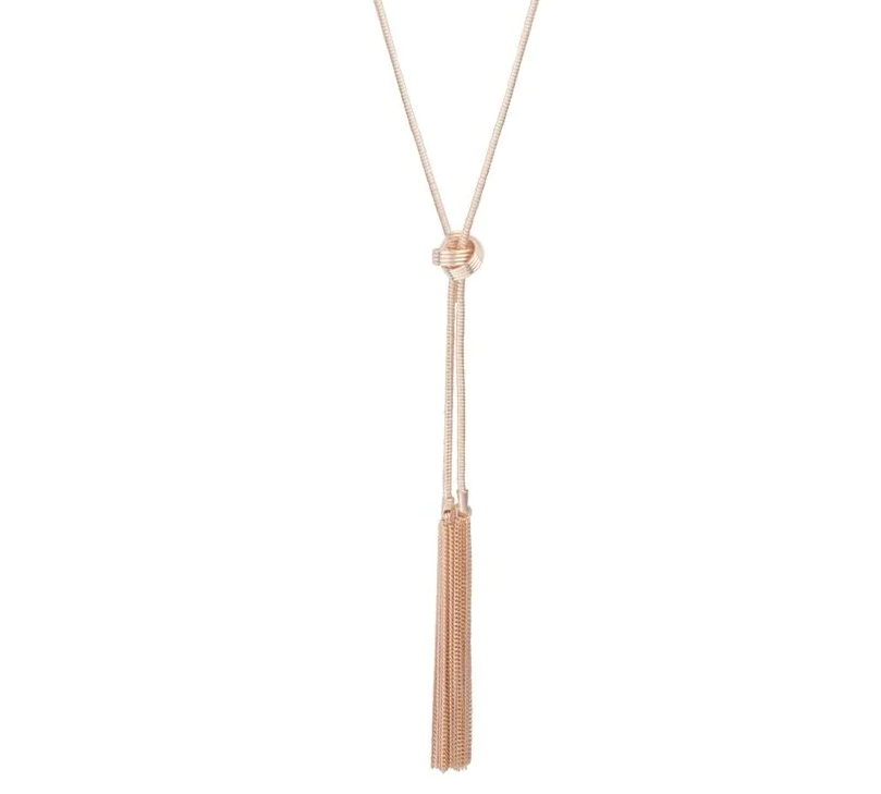Custom Made & Designed Jewellery supplier Rose Gold plated Lariat Knot And Tassel Silver Necklace