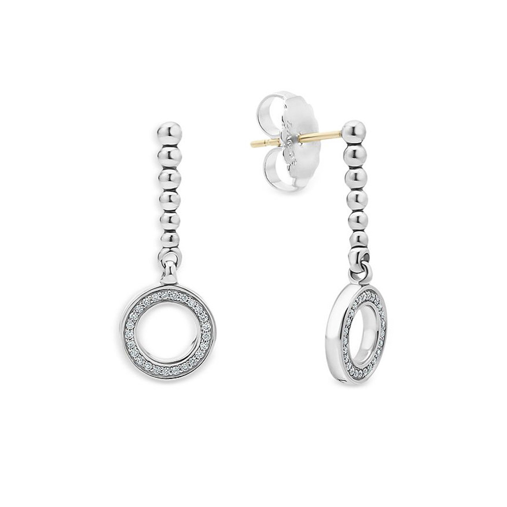 Custom Made Gift for Women Jewelry In Sterling Silver Caviar Spark CZ Circle Drop Earrings