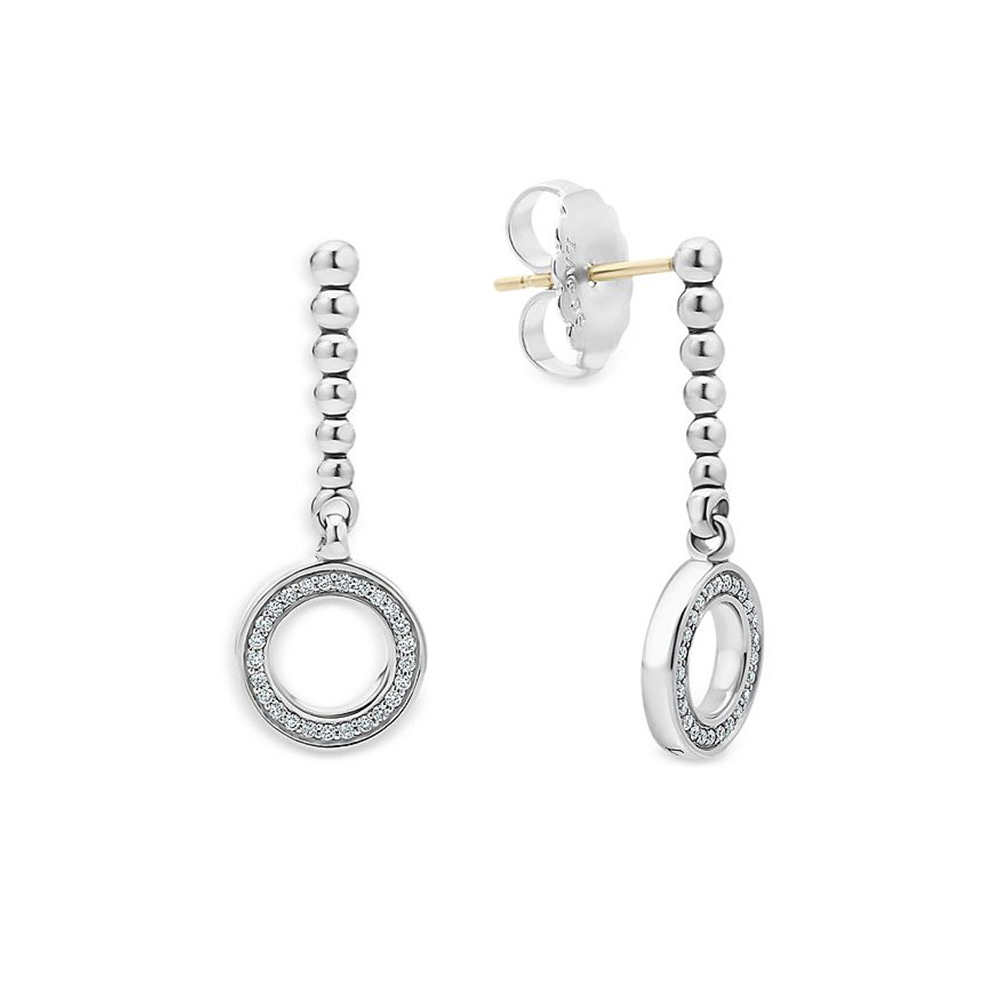 Dárek vyrobený na zakázku pro ženy Šperky ze stříbra Caviar Spark CZ Circle Drop Earrings