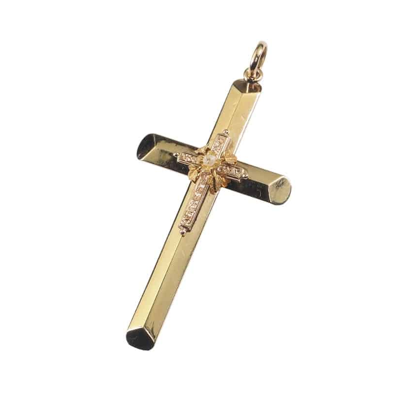 Velkoobchodní OEM/ODM šperkový zlatý křížový přívěsek vyrobený na zakázku s jedním perlovým náhrdelníkem OEM službou