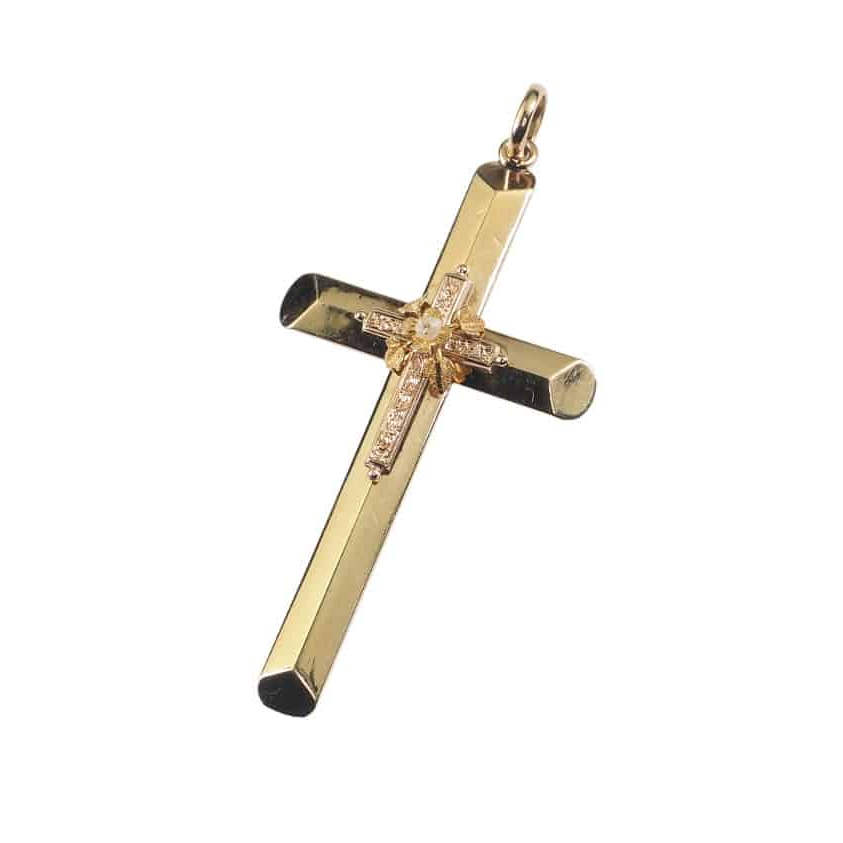 Grossist skräddarsydda OEM/ODM smycken Gold Cross-hänge med ett pärldesign halsband OEM service