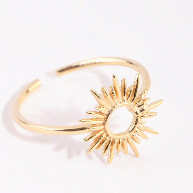 مجوهرات فضية مصنوعة حسب الطلب مطلية بالذهب خاتم آلهة الشمس من الفضة الاسترليني