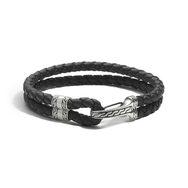 Custom Men’s Bracelet Black Leather Sterling Silver made 925 Cz Design