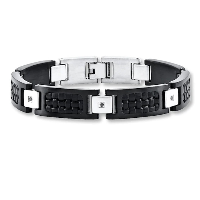 Custom Men’s Bracelet Sterling Silver Leather rhodium plated bracelet wholesale jewelry