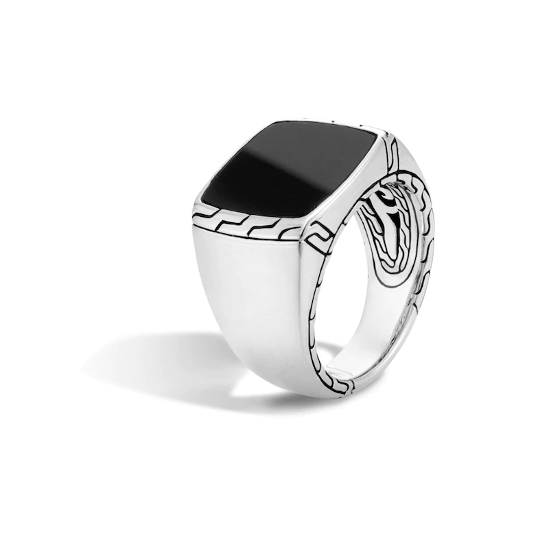 Wholesale Custom Men’s Classic Chain Signet Ring Black Jade Sterling Silver designer OEM/ODM Jewelry