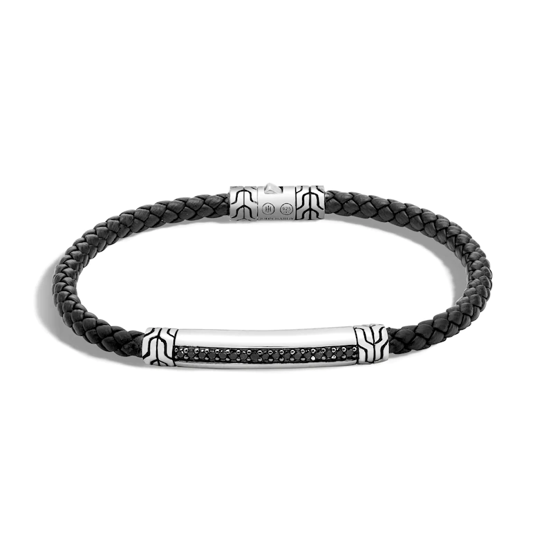 Groothandel pasgemaakte mans klassieke kettingstasie-armband Natuurlike swart saffier OEM / ODM-juweliersware Leer Sterling Silwer OEM-juweliersware