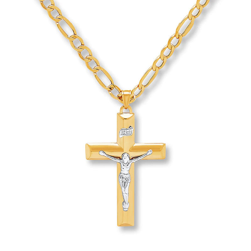 Colar de crucifixo masculino personalizado em ouro amarelo 10K com 20 comprimentos de joias por atacado