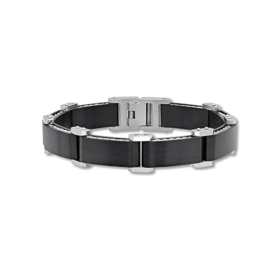 Custom Men’s Link Bracelet Black Ion-plated Wholesale Sterling Silver Jewelry manufacturer