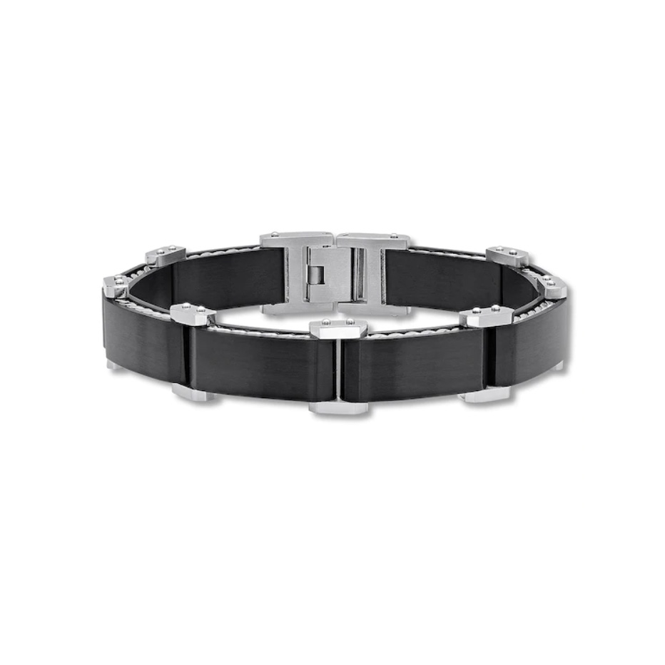 Bracciale a maglie personalizzato da uomo Produttore di gioielli in argento sterling all'ingrosso placcato con ioni neri