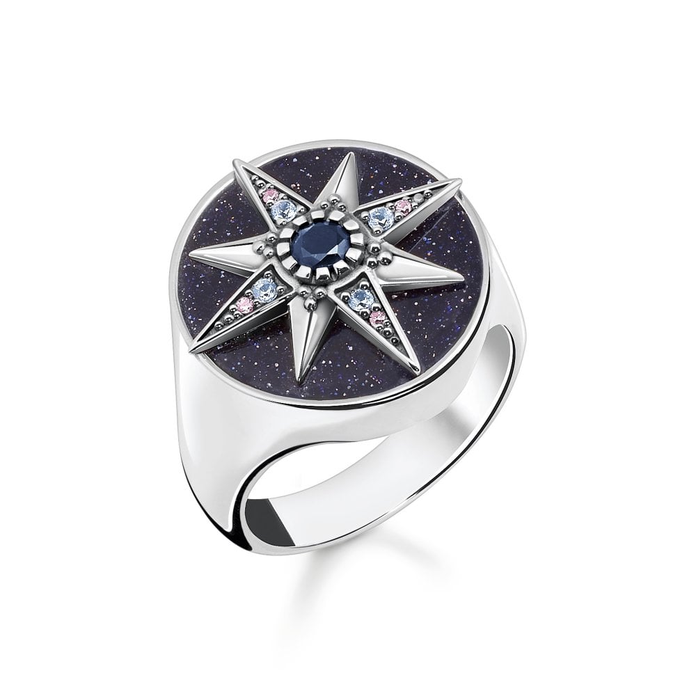 Brugerdefinerede herre smykker sølv & flerfarvede sten Cosmic Star Signet Ring