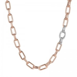 Collar personalizado de cadena ovalada y circonitas en oro vermeil rosa de 18k al por mayor