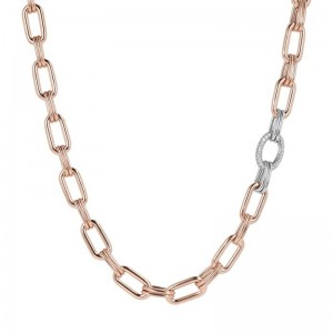 Collier personnalisé chaîne ovale et zircons cubiques en or rose 18 carats grossiste en vermeil