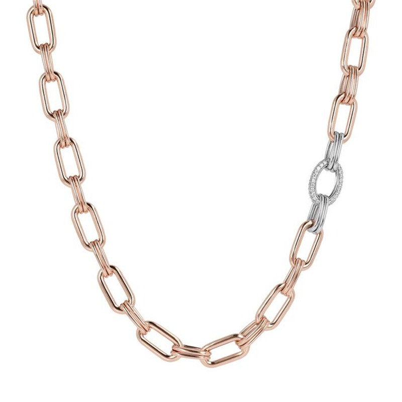 Collar personalizado de cadena ovalada y circonitas en oro vermeil rosa de 18k al por mayor