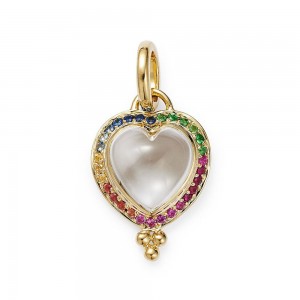 Custom Pendant jewelry in 18K Yellow Gold Vemeil with Rock Crystal Heart & Rainbow cubic zirconia wholesale