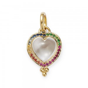 Bijoux pendentif personnalisés en Vemeil en or jaune 18 carats avec cœur en cristal de roche et zircone cubique arc-en-ciel, vente en gros