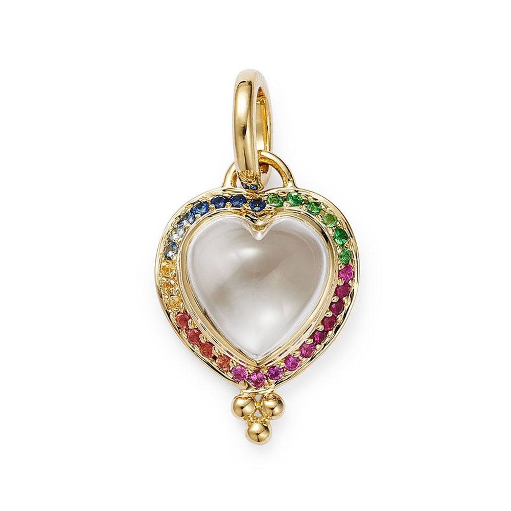 Joyería colgante personalizada en Vemeil de oro amarillo de 18 quilates con corazón de cristal de roca y circonita cúbica arcoíris al por mayor