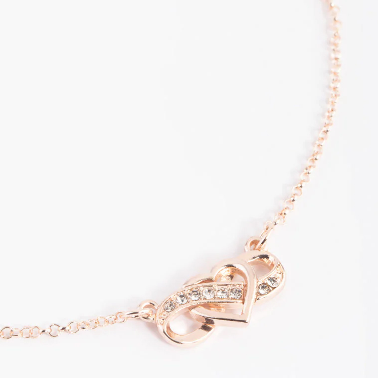 Custom Polished necklace jewelry Rose Gold plated CZ Infinity Heart pendant Necklace