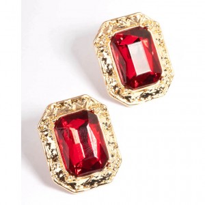 Orecchini a bottone personalizzati con zirconi cubici rettangolari rossi fusi per l'esclusivo marchio di gioielli D2C online