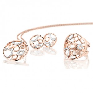 Pendientes, collar y anillo con circonita cúbica chapados en oro rosa personalizados, diseña y crea tus propias joyas