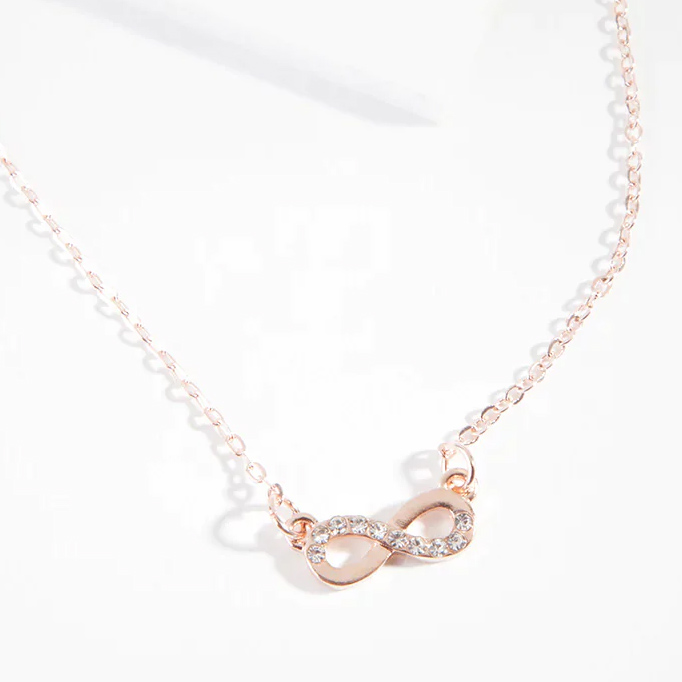 Anpassat roséguld Enkelt cubic zirconia Infinity-halsband tillverkat i massivt 925 sterling silver