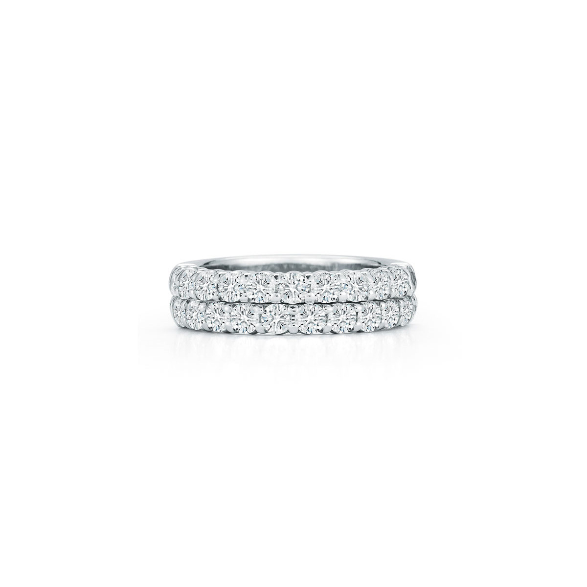 Groothandel pasgemaakte twee-ry OEM/ODM-juweliersware Eternity Band-ring in 18K witgoudplaat