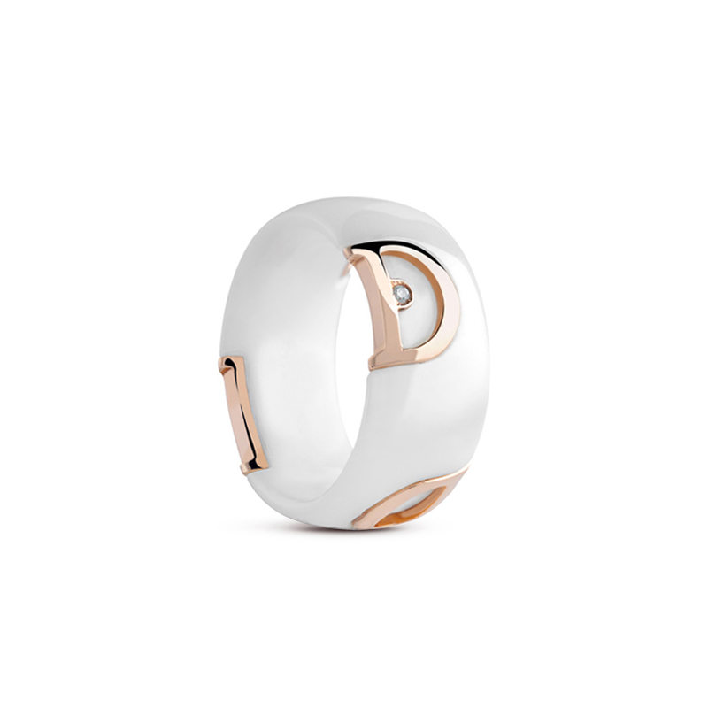Hurtownia biżuterii OEM/ODM Niestandardowy biały ceramiczny, różowy pozłacany pierścionek zaprojektuj swoją biżuterię
