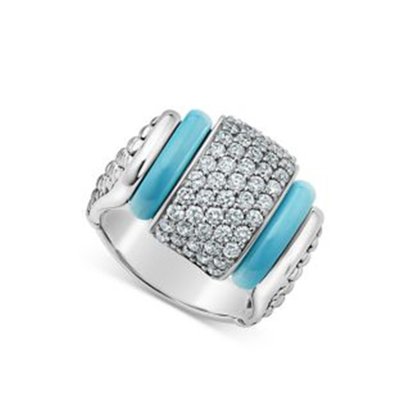 Anpassad grossist CZ Fashion Smycken Distributör OEM ODM Blue Caviar & cz Sterling Silver Statement Ring
