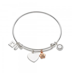 Pulsera de plata Fastion 925 al por mayor personalizada con dije de corazón con estampado de pata