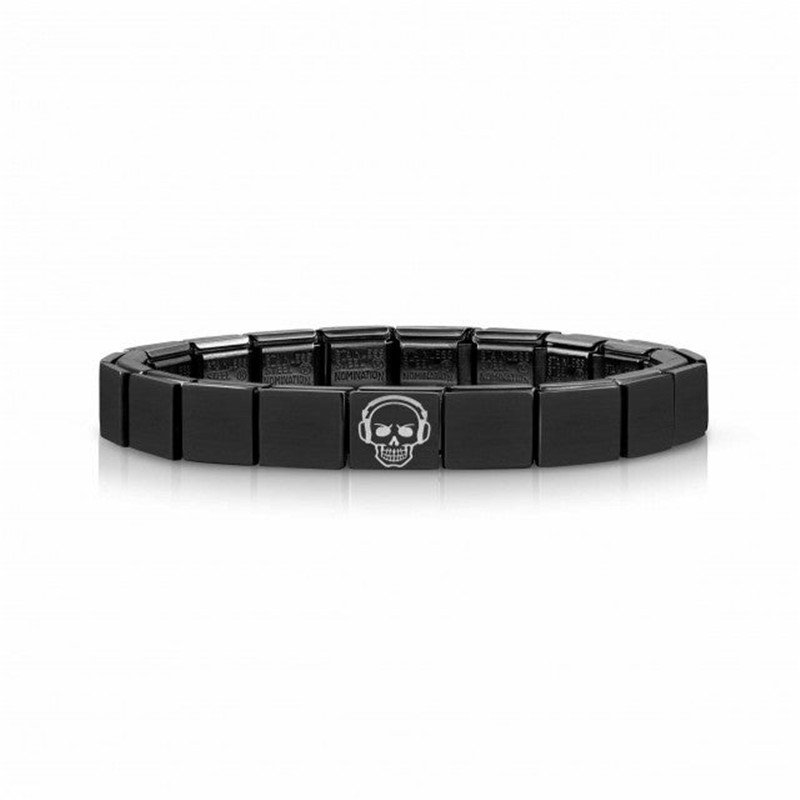 Les bijoux personnalisés en gros fournissent des fournitures de bijoux de haute qualité, un bracelet noir glam composable et des écouteurs tête de mort.