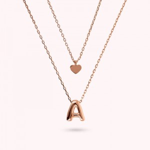 Custom Wholesale Jewelry Factory 925 Silver Chain Necklace with Heart Pendant and Letter Pendant