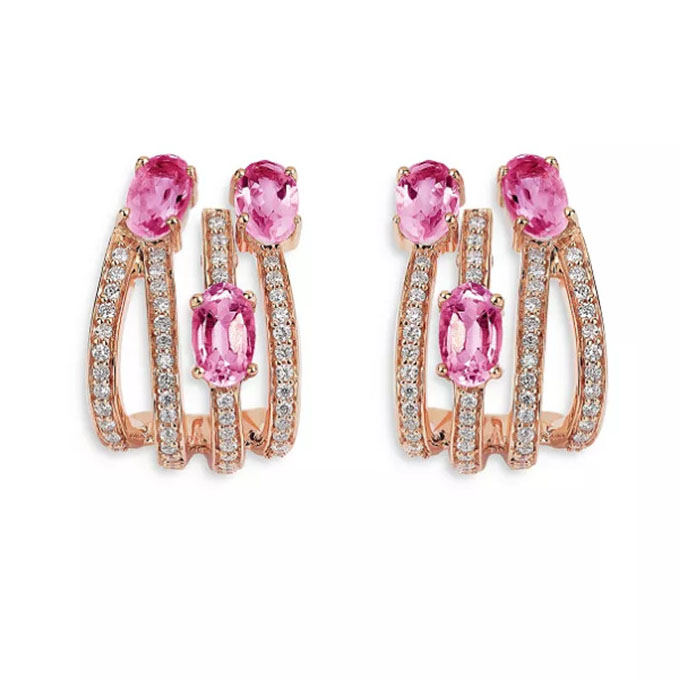 Commercio all'ingrosso di gioielli con orecchini rosa spettro in oro rosa 18 carati con design personalizzato