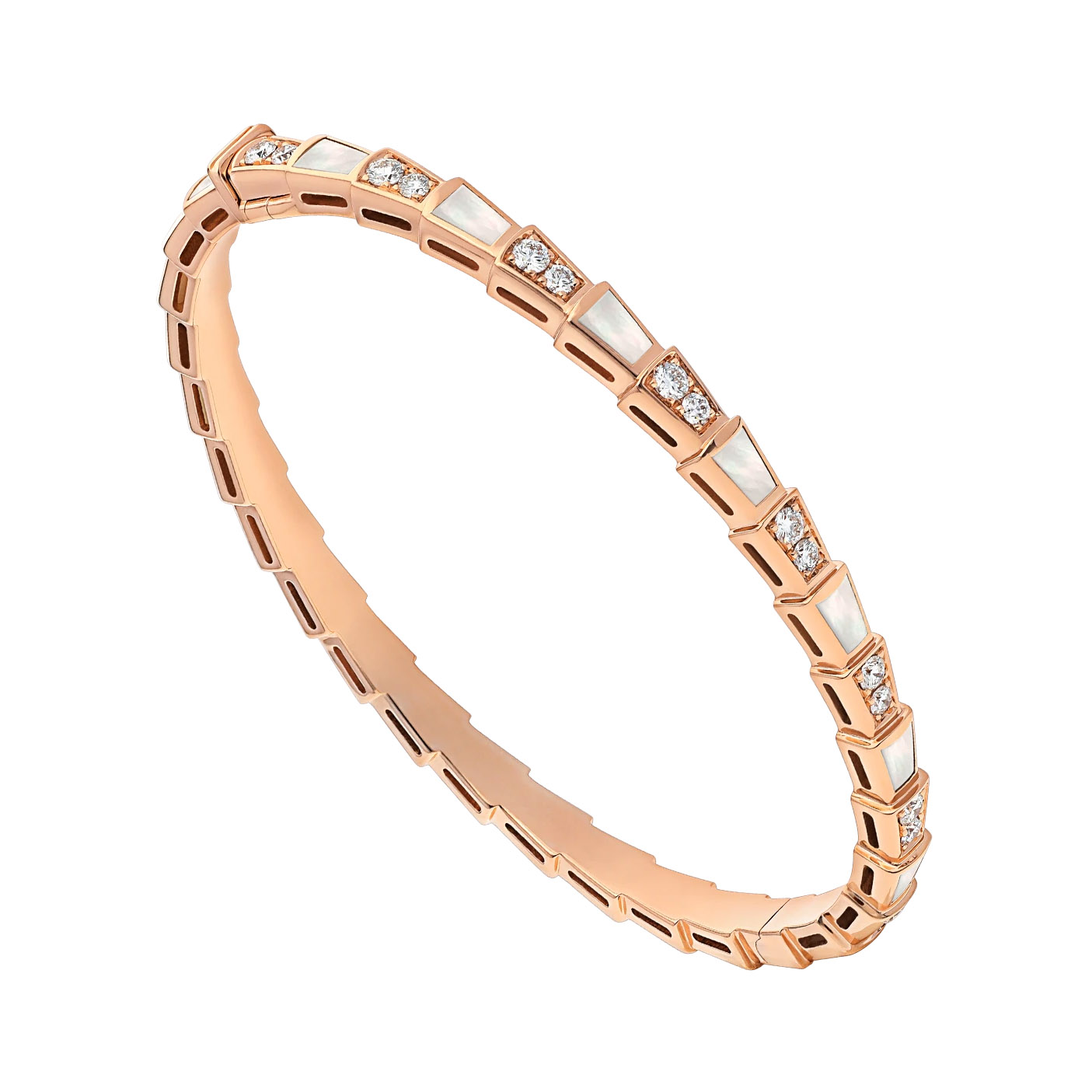 Wholesale OEM/ODM Jewelry Custom design 18K rose gold bracelet set with mother-of-pearl elements and pavé diamonds OEM Jewelry Factory