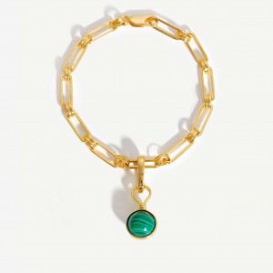 Custom design 18k gold plated bracelet in 925 Sterling Silver with malachite pendant