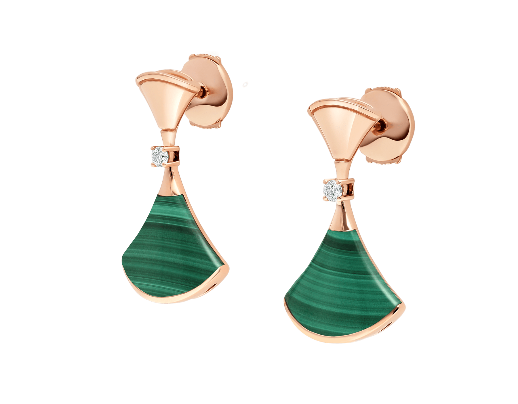 Wholesale Custom design ODM OEM 18 kt rose gold earring set with malachite elements and round brilliant-cut diamonds OEM/ODM Jewelry
