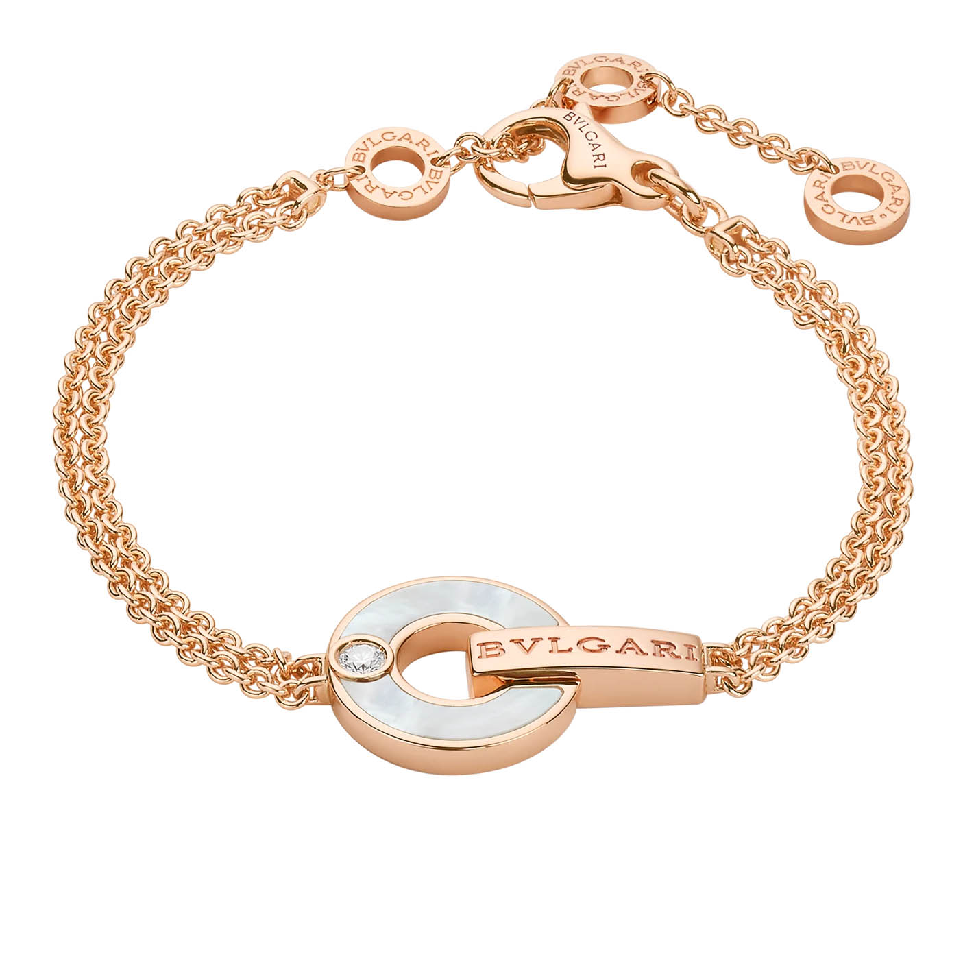 Wholesale Custom design Openwork 18 kt rose gold bracelet set with OEM/ODM Jewelry mother-of-pearl elements and a round brilliant-cut diamond OEM jewelry service