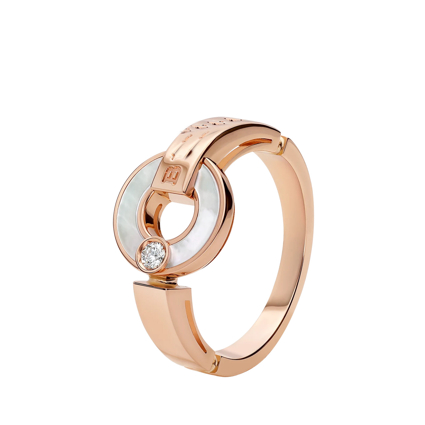 Gioielli OEM/ODM con design personalizzato all'ingrosso Anello traforato in oro rosa 18 kt con elementi in madreperla e diamante rotondo taglio brillante Produttore di gioielli OEM