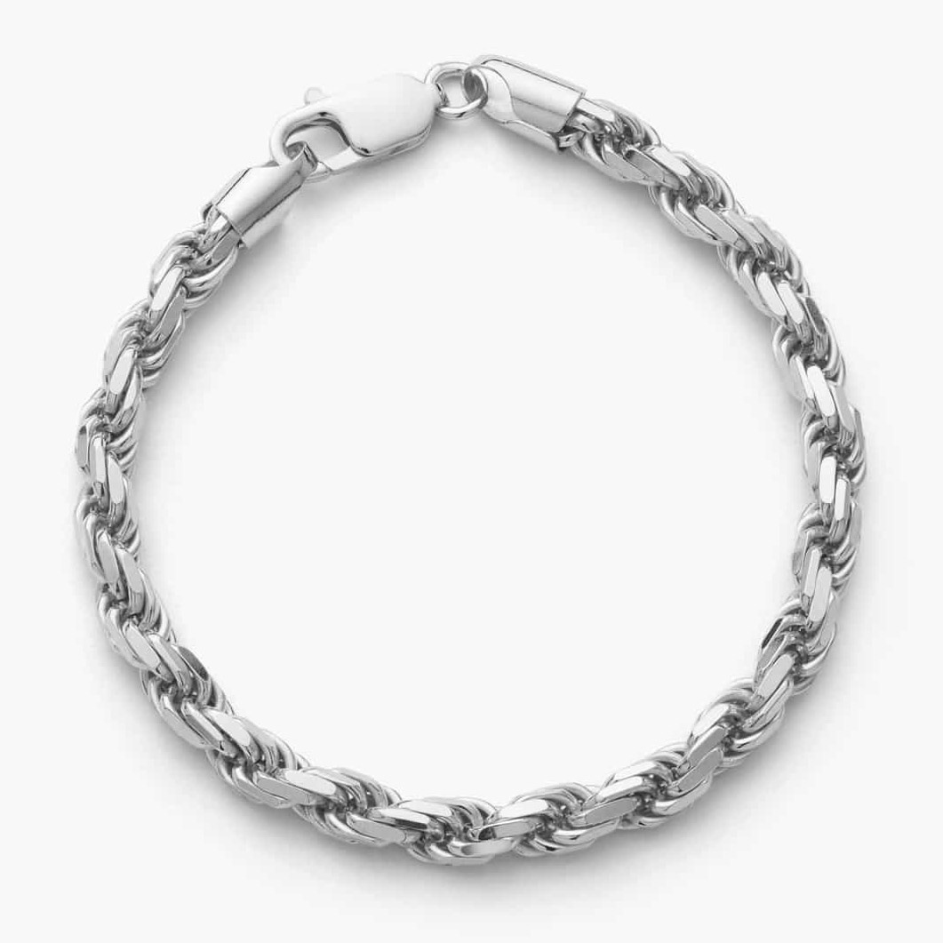 Bracelet en corde de conception personnalisée, 5mm, fabricants de bijoux en argent d'usine
