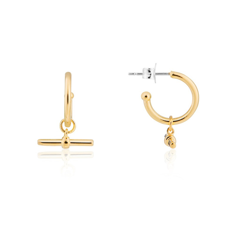 Custom design Yellow Gold Vermeil T-Bar Hoop Earrings, Sterling silver CZ jewelry company