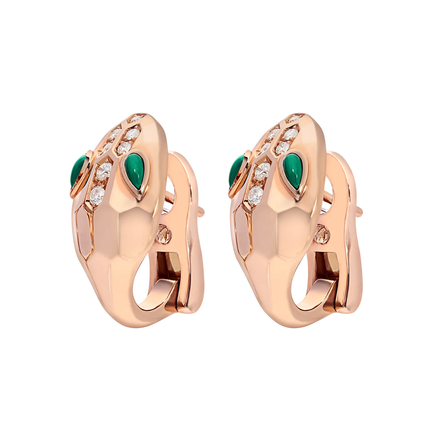 Wholesale Custom design earrings in 18k rose gold OEM/ODM Jewelry, set with malachite eyes and demi pavé diamonds OEM Jewelry Factory