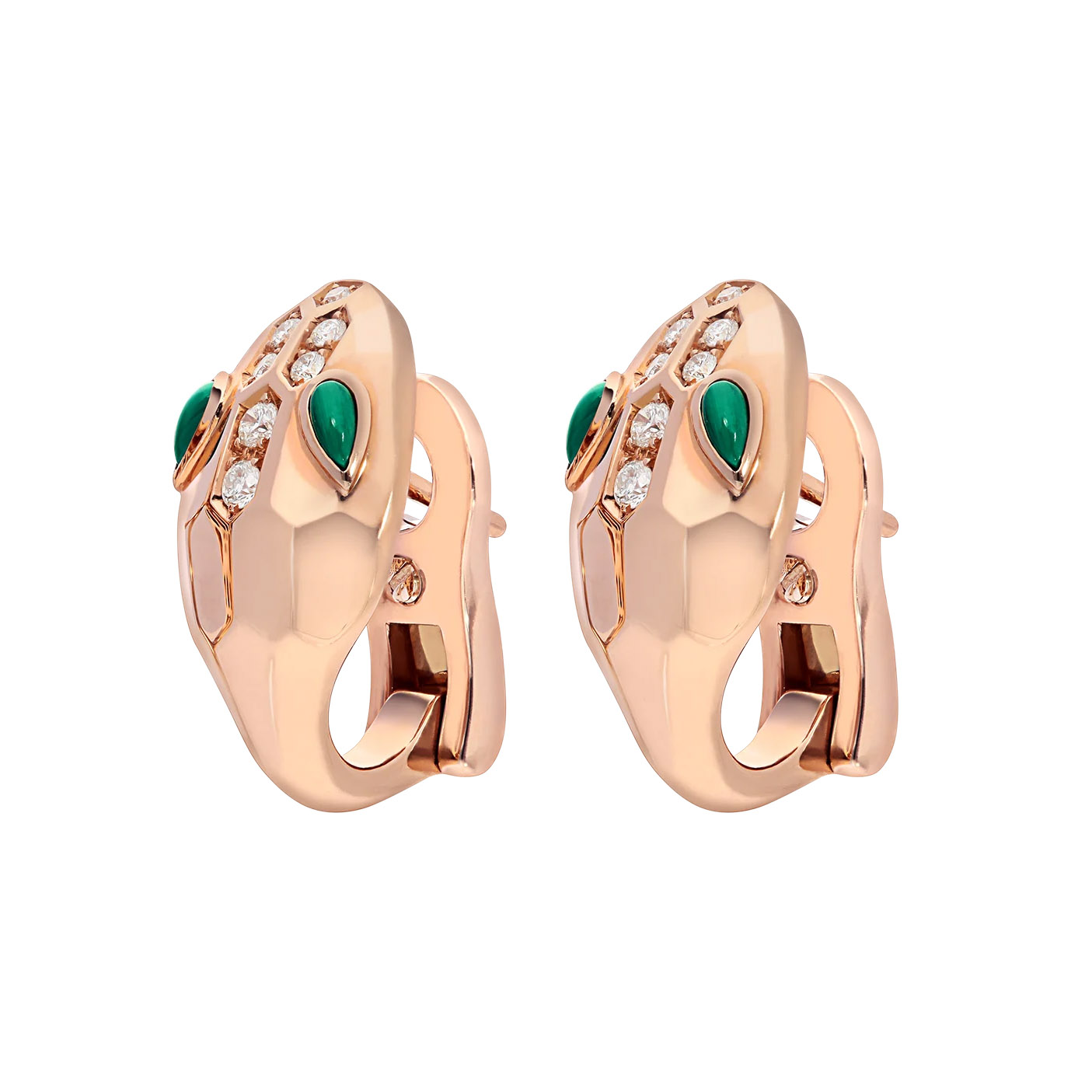 Boucles d'oreilles de conception personnalisée en gros en bijoux OEM/ODM en or rose 18 carats, serties d'yeux en malachite et de diamants demi pavé OEM Jewelry Factory