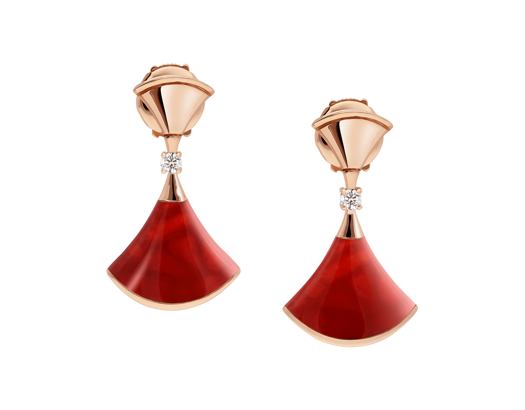 Wholesale Custom design jewelry  18 kt rose gold earrings, set with OEM/ODM Jewelry carnelian elements and round brilliant-cut diamonds
