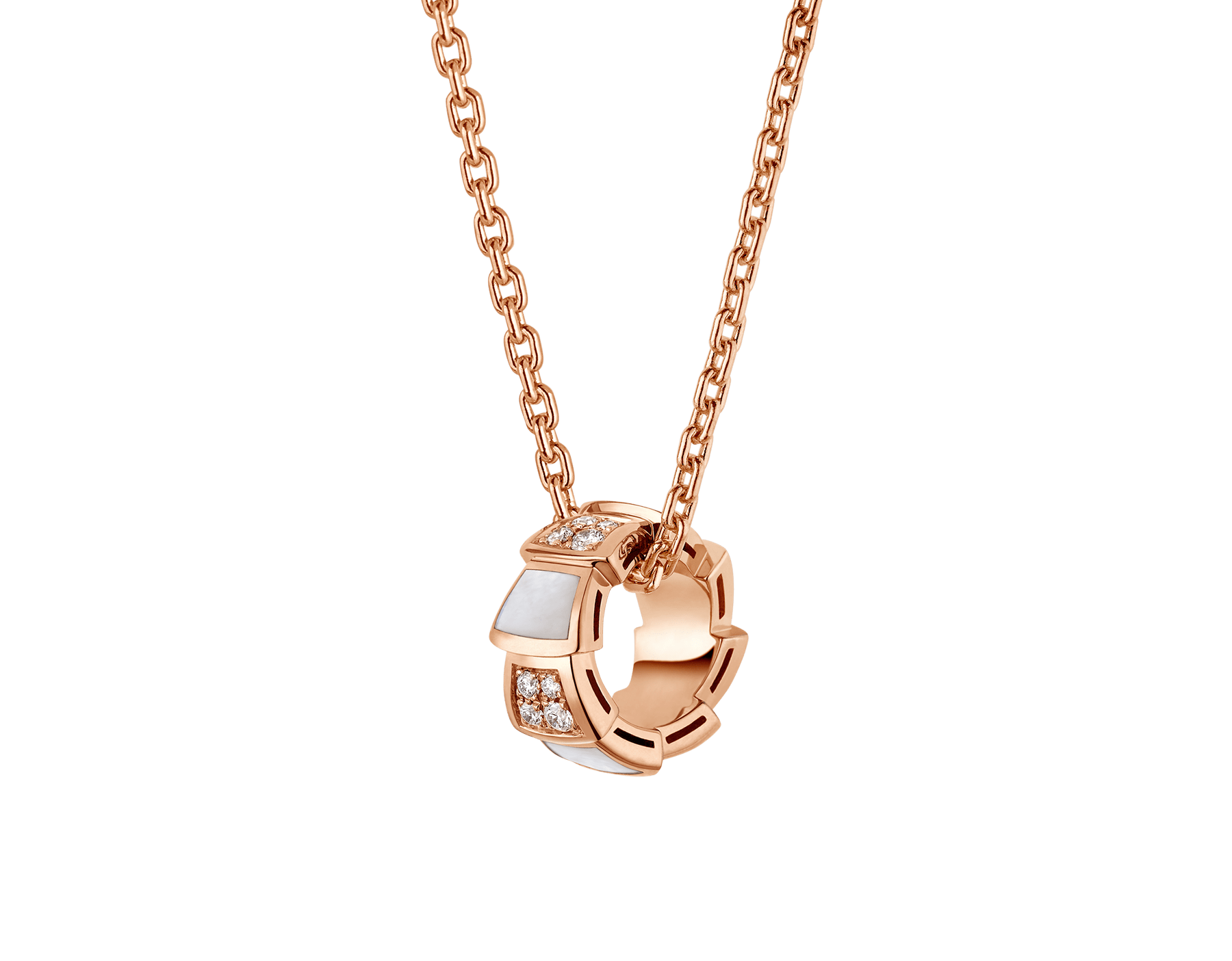 Collana di gioielli dal design personalizzato all'ingrosso in oro rosa 18 kt con elementi in madreperla e pavé di diamanti sul pendente Gioielli OEM/ODM