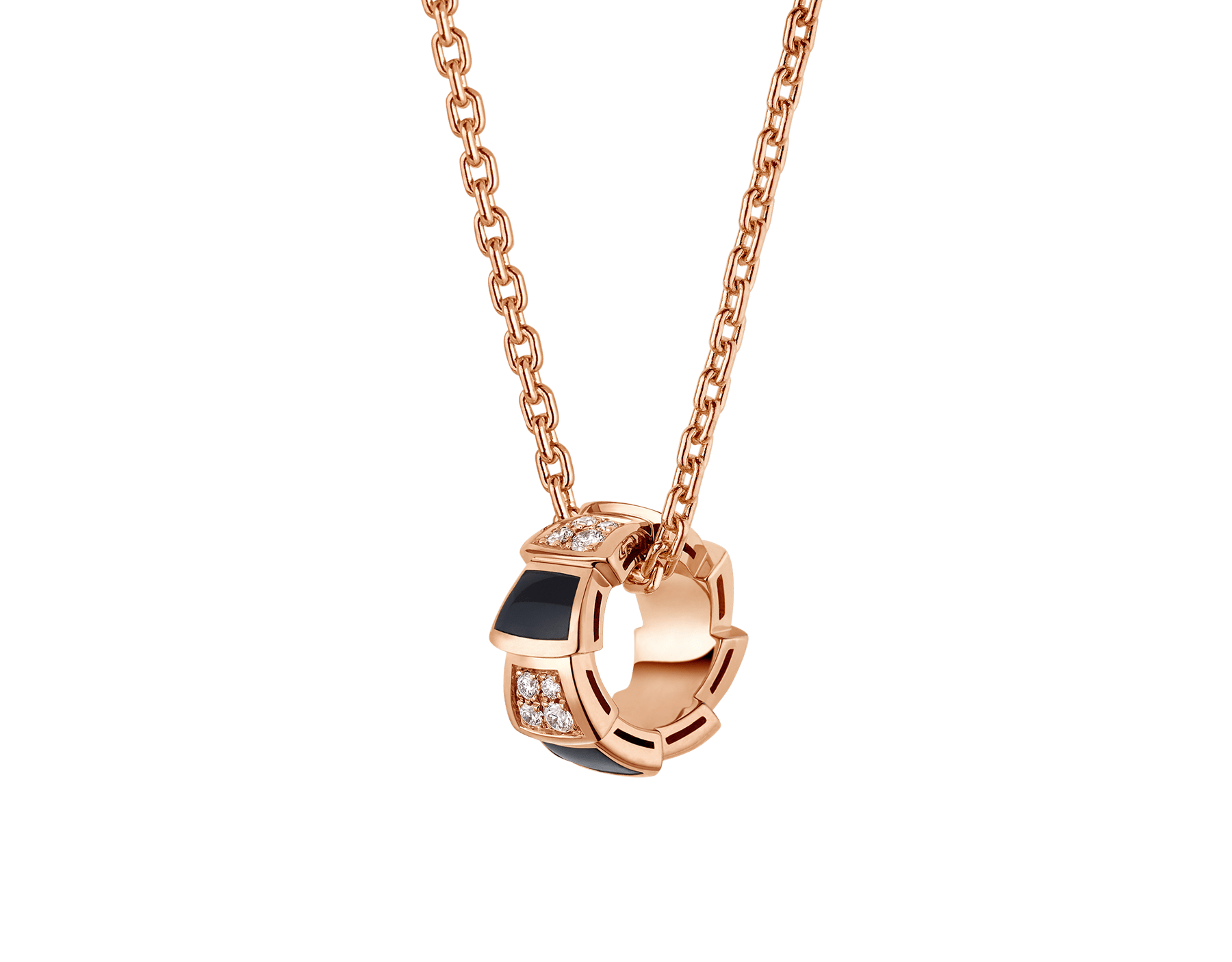 Wholesale OEM/ODM Jewelry Custom design jewelry 18 kt rose gold necklace set with onyx elements and pavé diamonds on the pendant