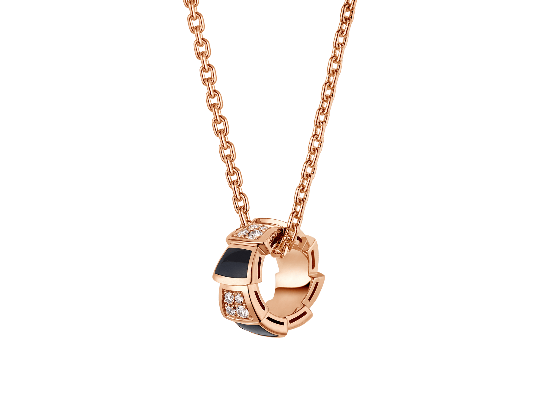 Gioielli OEM/ODM all'ingrosso Gioielli dal design personalizzato Collana in oro rosa 18 kt con elementi in onice e pavé di diamanti sul pendente