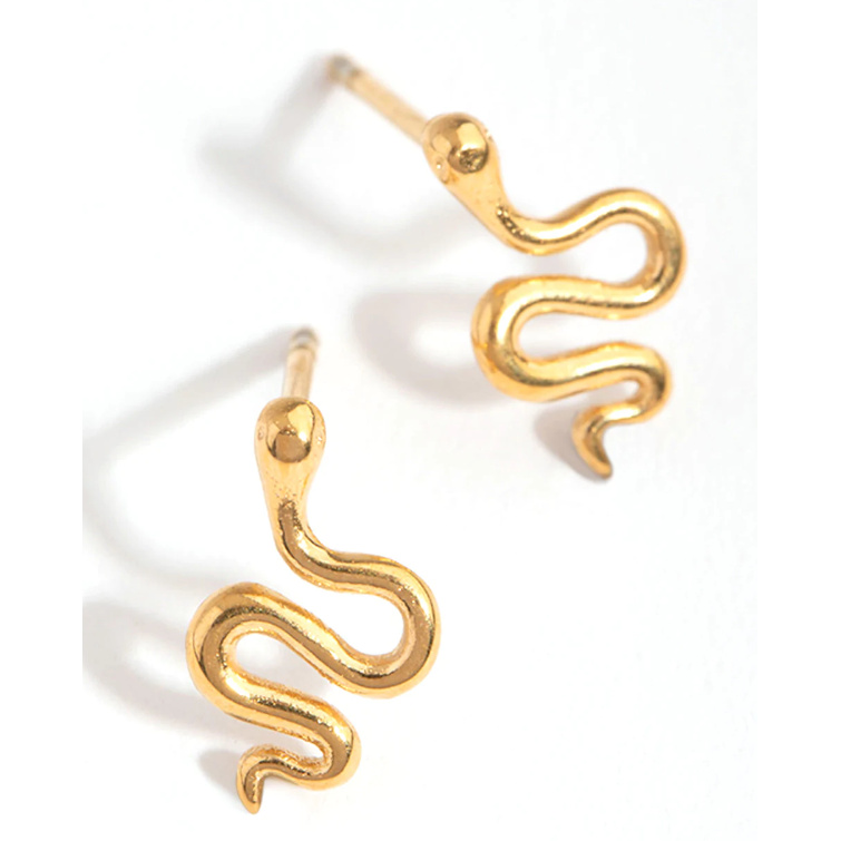 Custom design jewelry 24 Carat Gold Plated Surgical Steel Polished Snake Stud Earrings