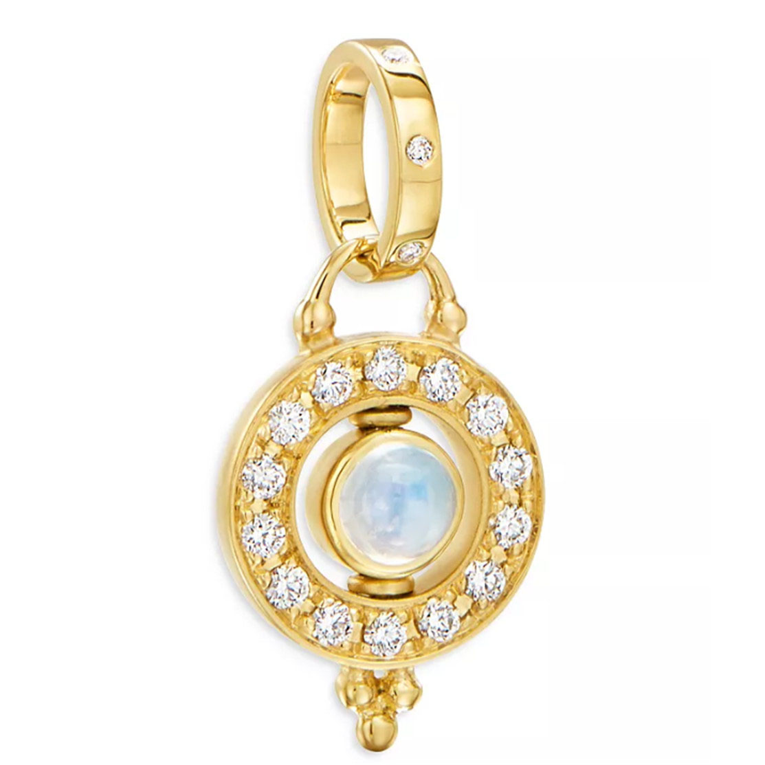 Zakázkový design výrobce šperků 18K Yellow Gold Celestial Blue Moonstone & CZ Mini Orbit Pendant