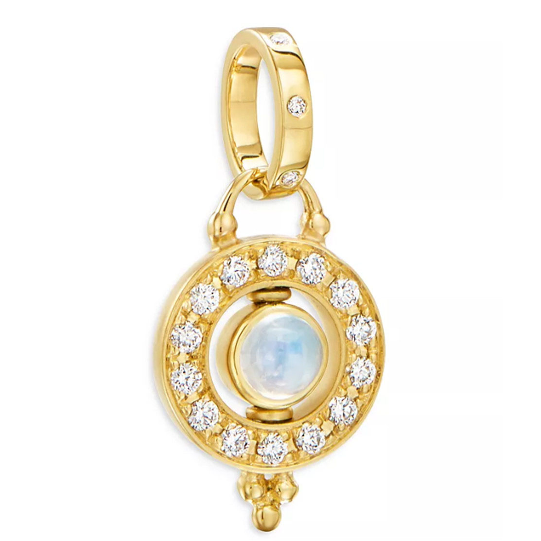 Fabricante de joias de design personalizado Ouro amarelo 18K Celestial Blue Moonstone e pingente CZ Mini Orbit